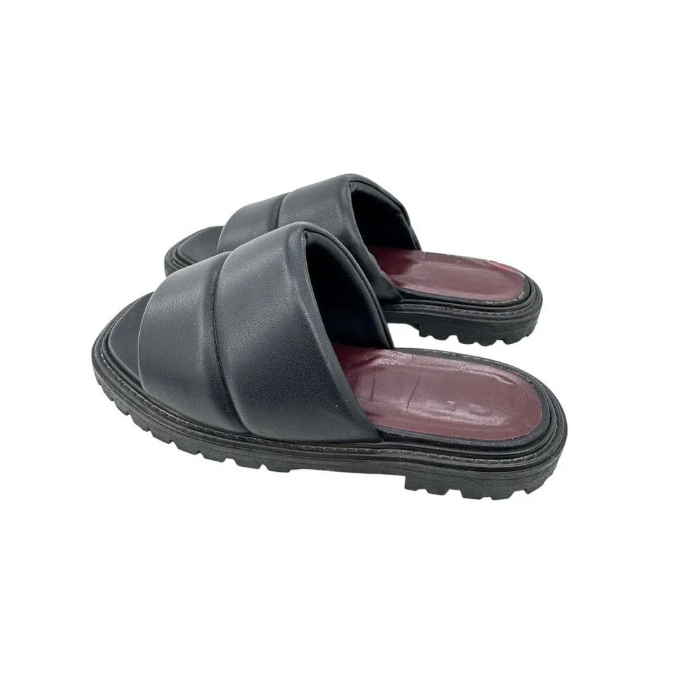 Staud Astro Slide Sandals Black Leather Puffy Padded Platform Lug Sole Slide 39